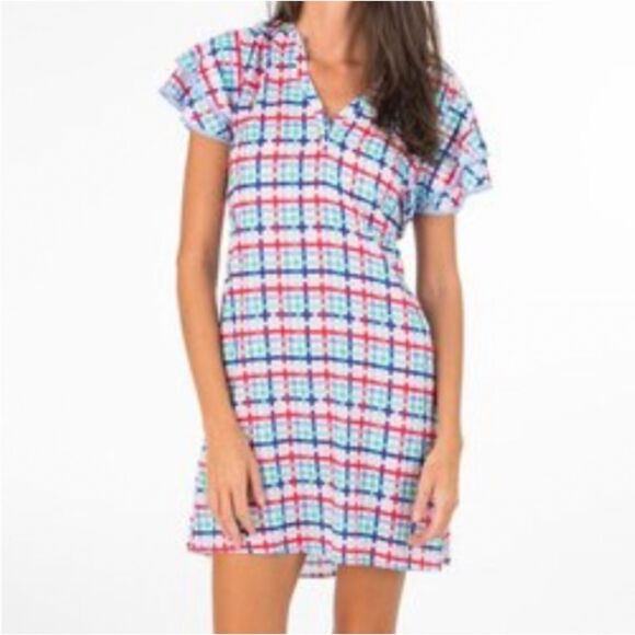 NWT Hiho Kelly Flutter Shift Dress Regatta Multicolor Gingham Resort Size Medium - Picture 1 of 7